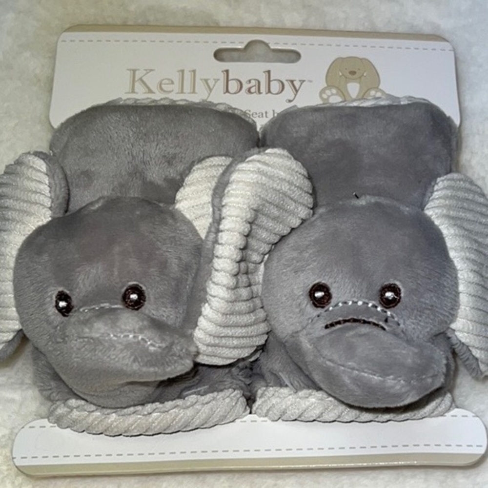 Kelly Baby 5 inch Gray Elephant Baby Seat Belt Cover Corduroy Trim